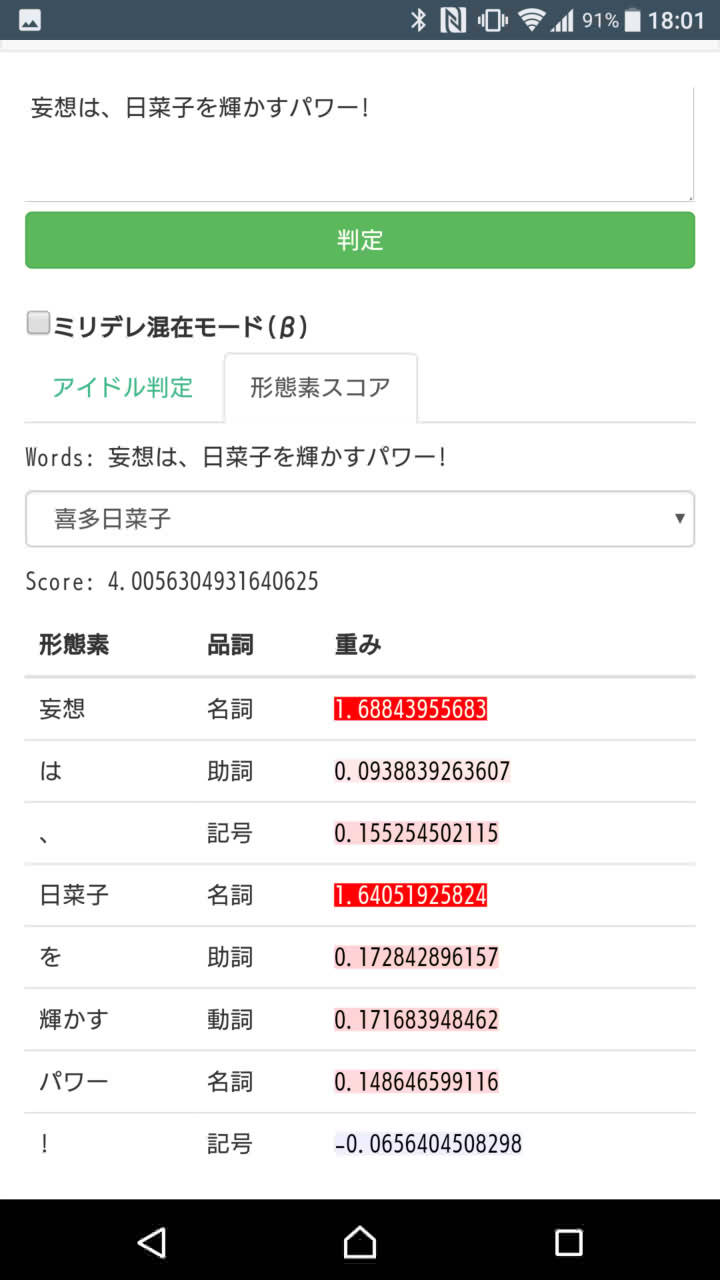形態素スコア画面